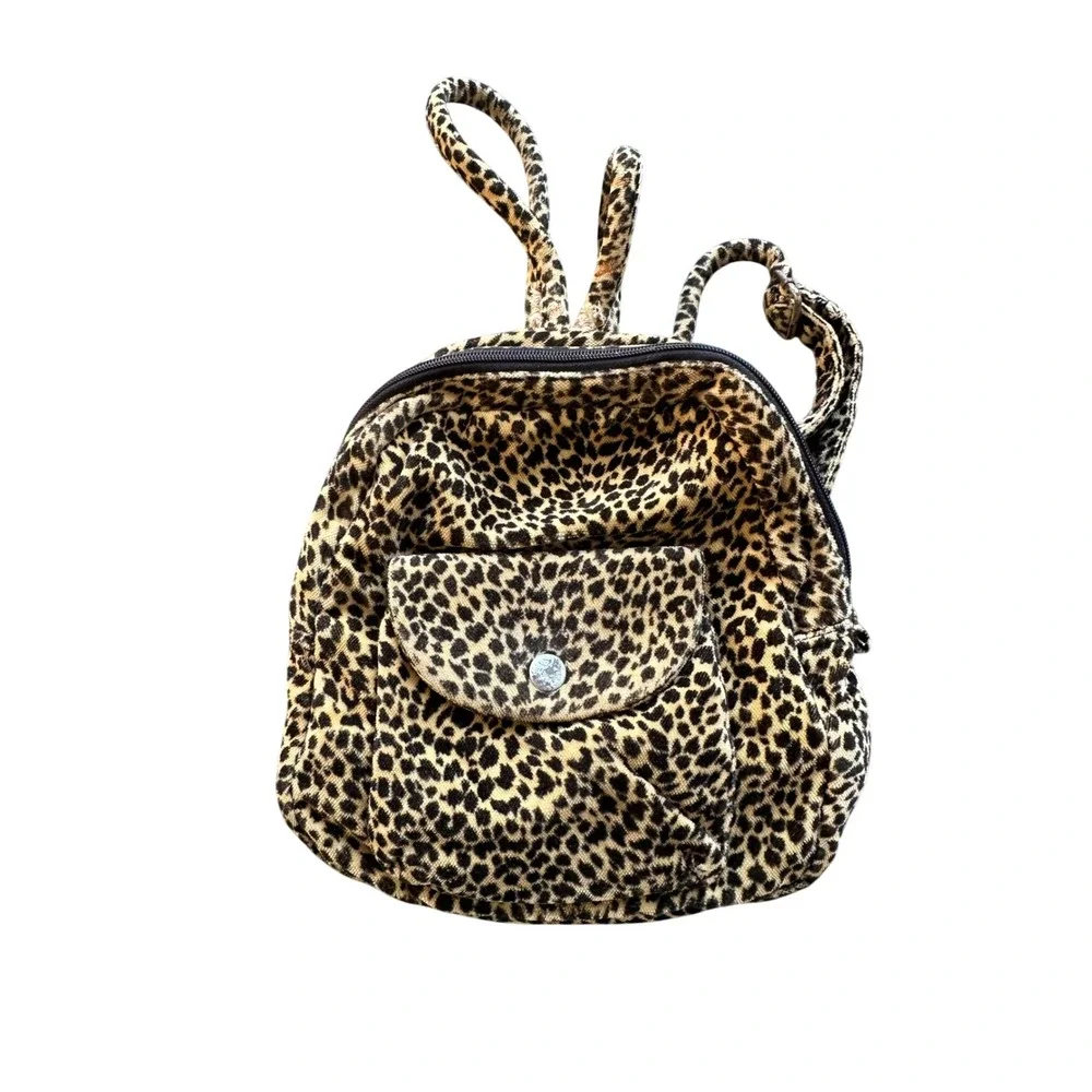 Leopard Print Mini Backpack Animal Pattern Small Daypack Brown